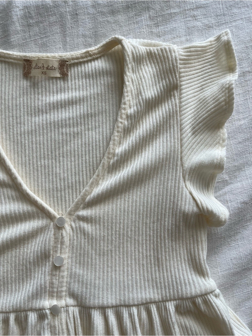 Altar’s State Cream Ribbed Button Peplum Top - Picture 8 of 8